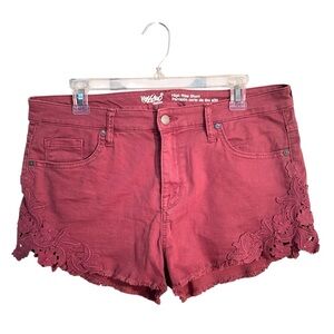 Mossimo Supply Co Burgundy High Waist‎ Lace Trim Shorts